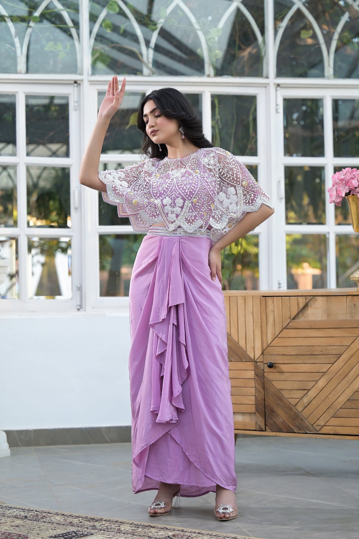 Turkish Rose Embroidered Crepe Skirt Set