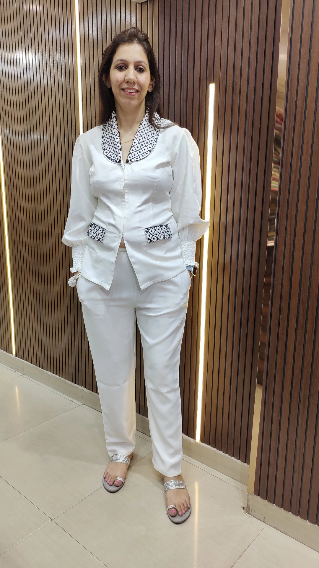White Embroidered Blazer Co-ord Set