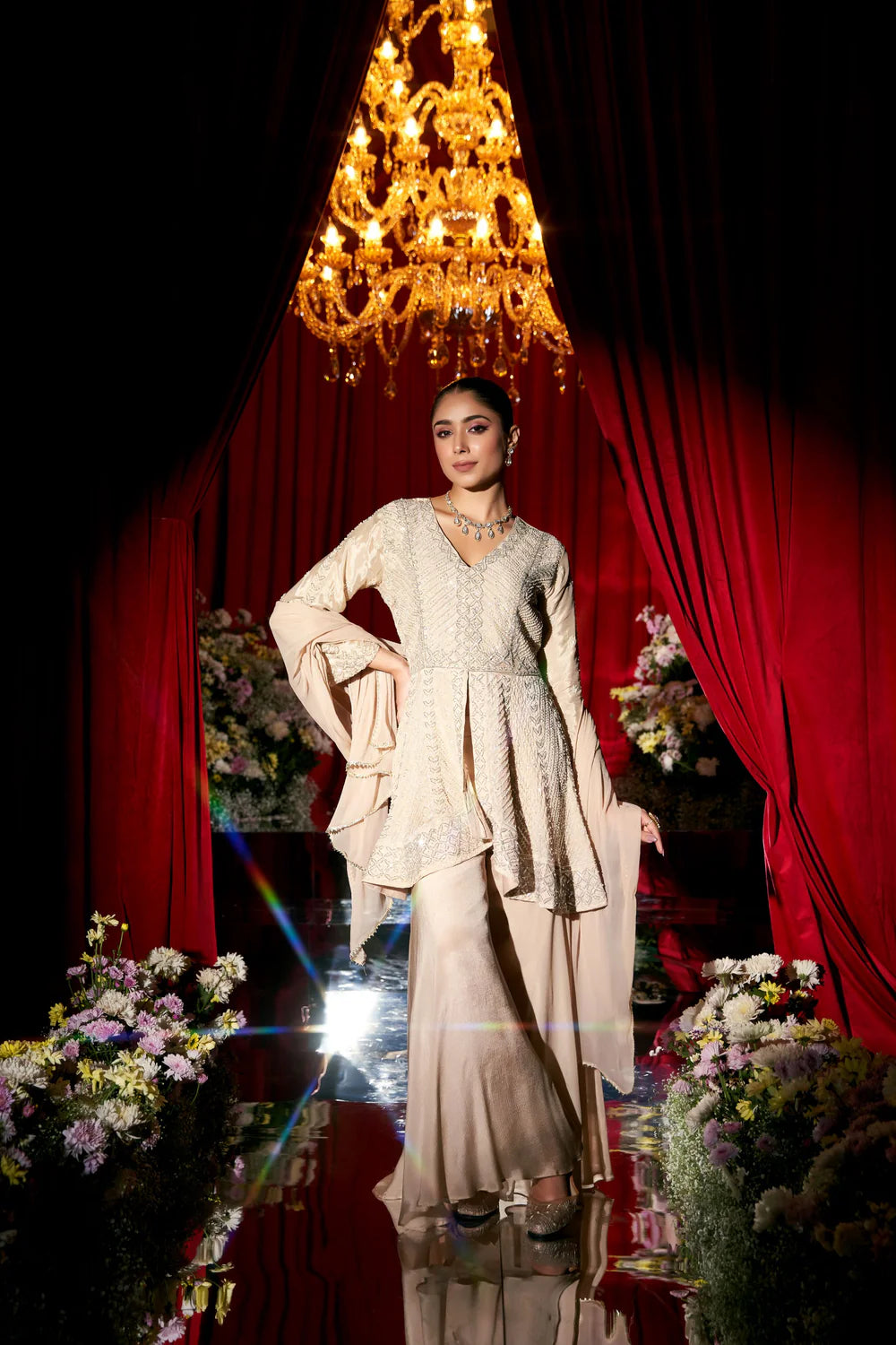 Golden Glamour Flowy Peplum Set