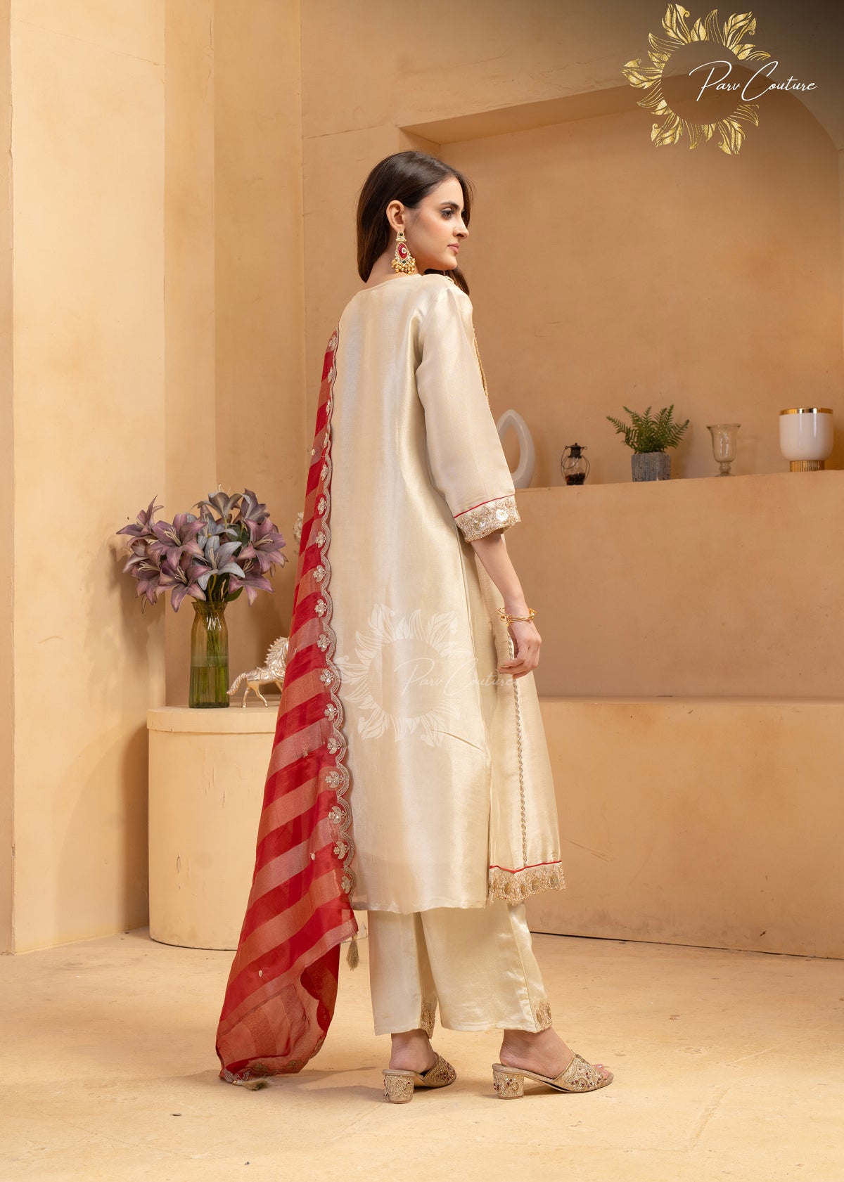 Ruby Royale – Ivory Gold Embroidered Suit Set