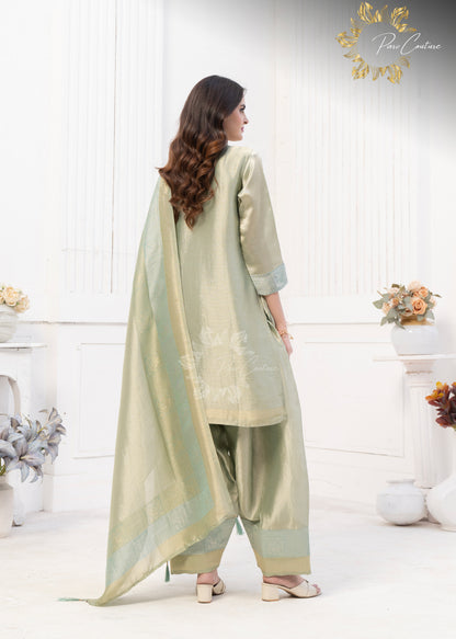 Sage Serenity Metallic Farshi Suit