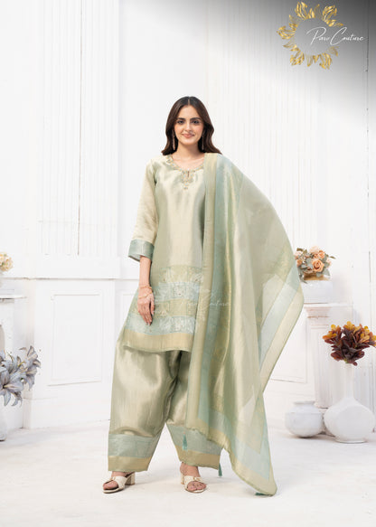 Sage Serenity Metallic Farshi Suit