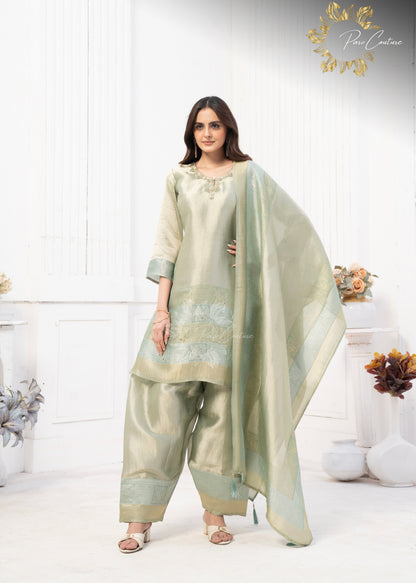 Sage Serenity Metallic Farshi Suit
