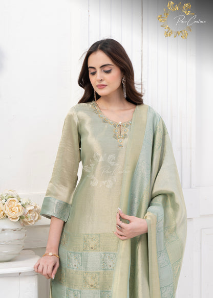 Sage Serenity Metallic Farshi Suit