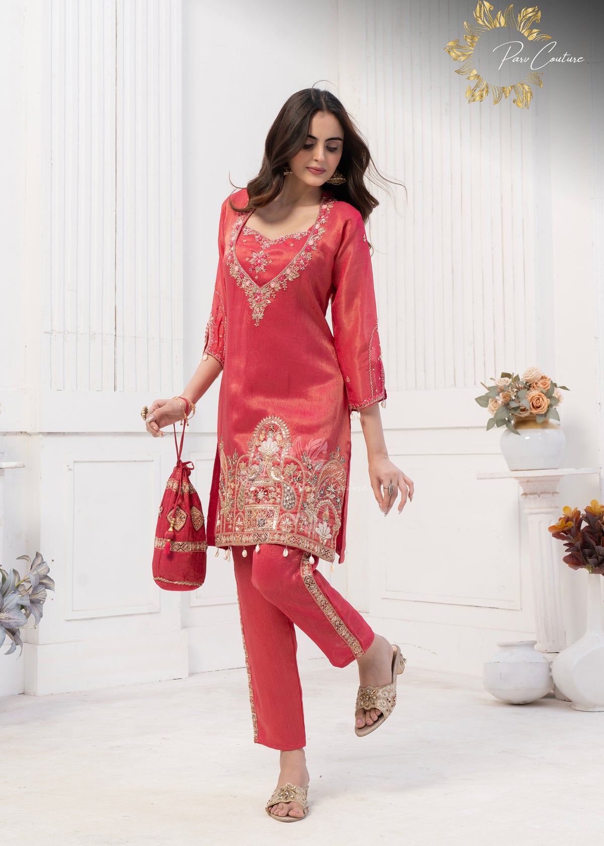 Coral Royale – Embroidered Kurta Pant Set