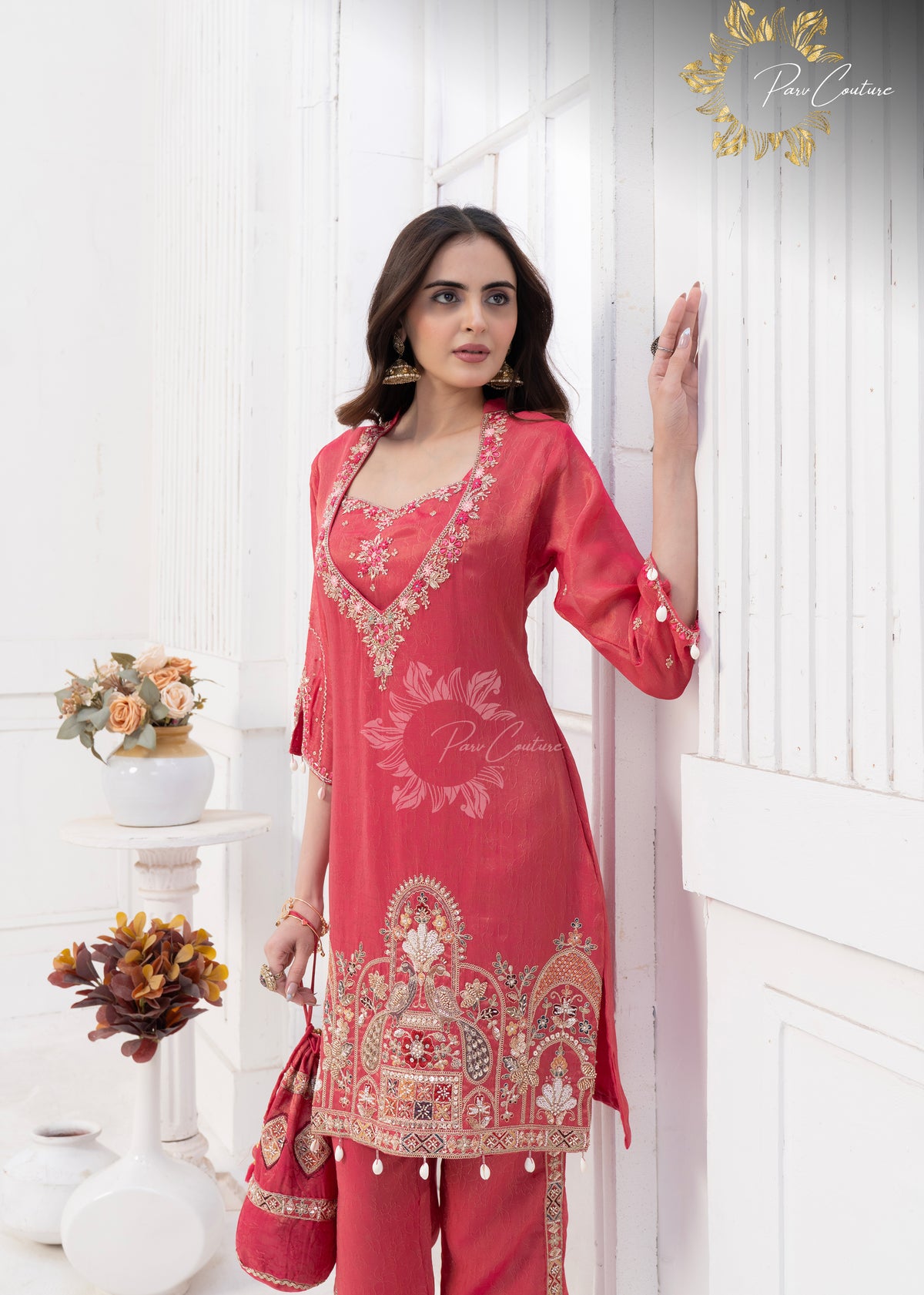 Coral Royale – Embroidered Kurta Pant Set