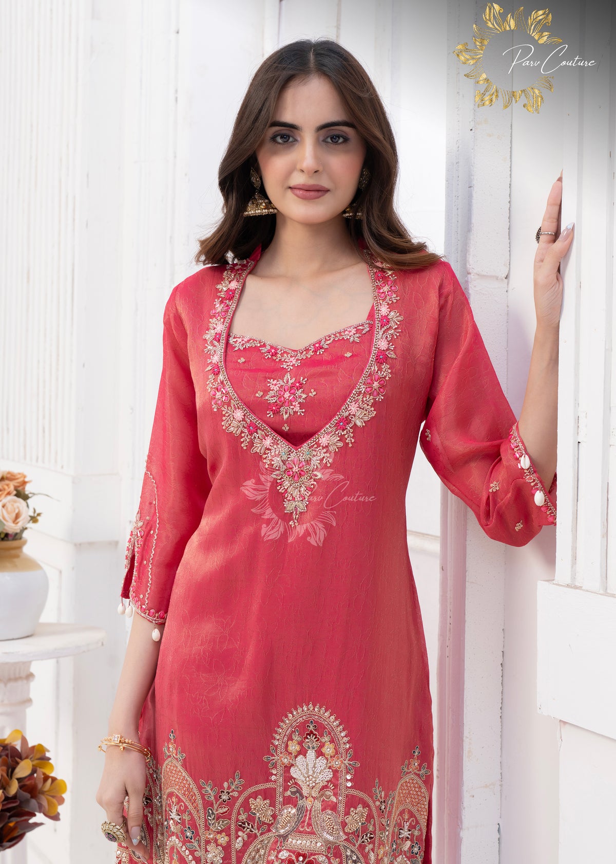 Coral Royale – Embroidered Kurta Pant Set