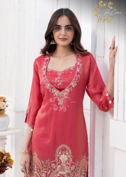 Coral Royale – Embroidered Kurta Pant Set