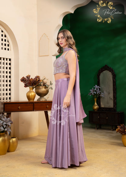 Aqua Mist & Lilac Embroidered Corset Sharara Set
