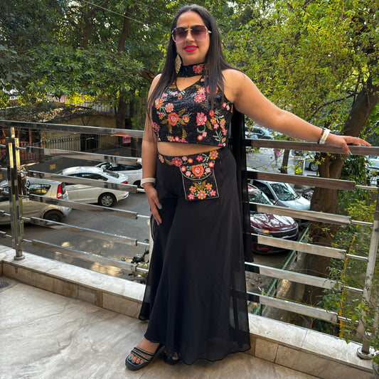 Thread embroidered Crop Top Palazzo