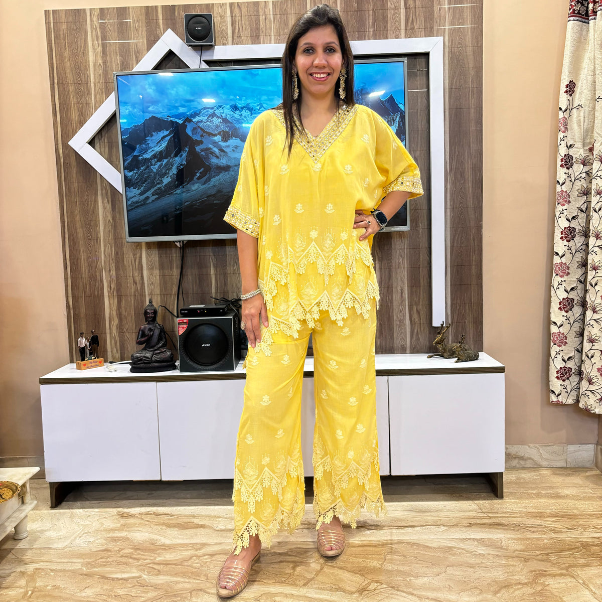 Lemon Dream Lace Kaftan Co-Ord Set