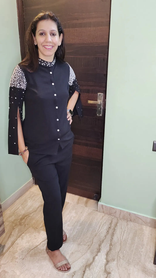 Beads Embroidered Shirt Co-ord Set