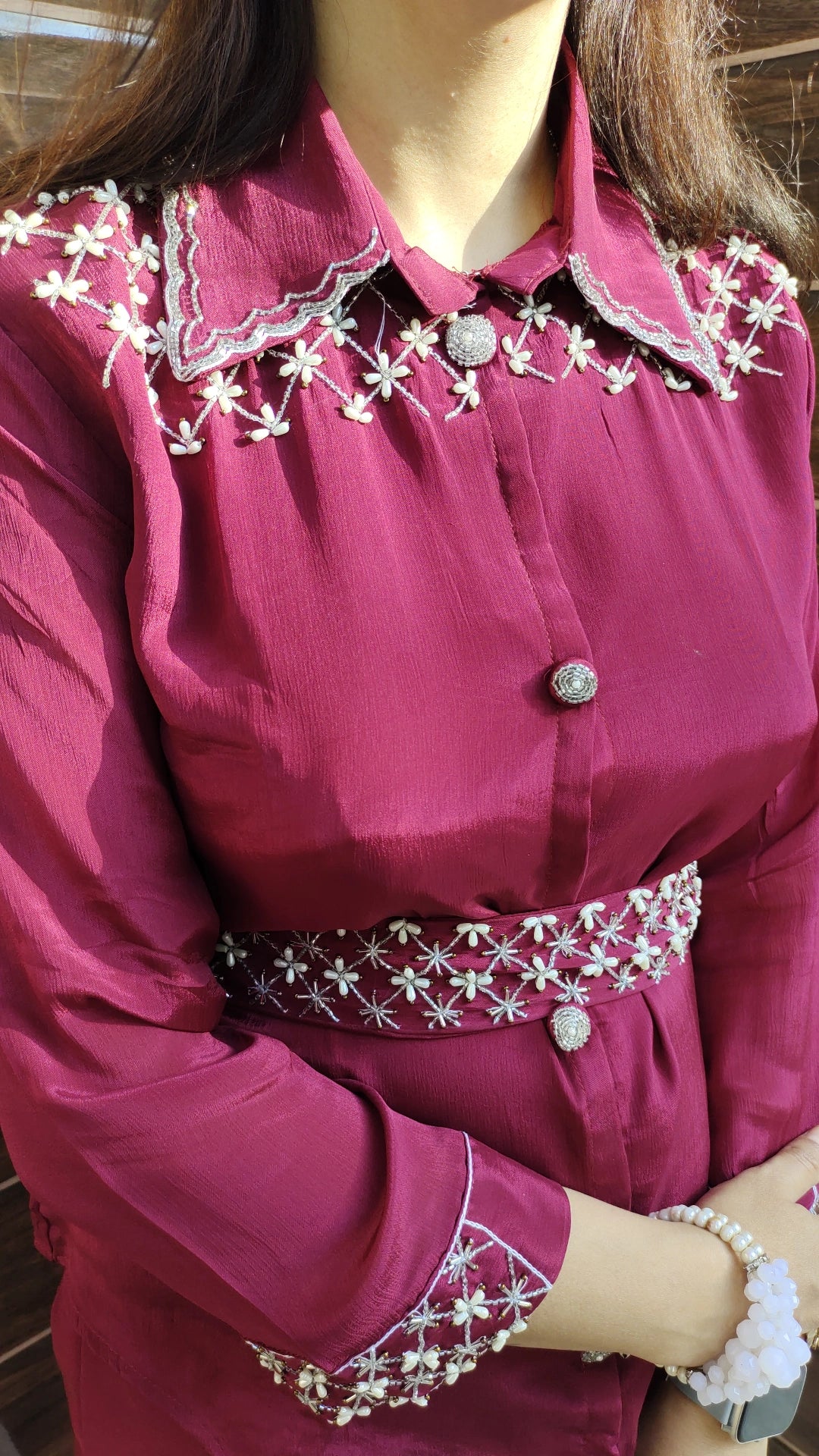 Mulberry Hand Embroidered Maroon Co-ord Set