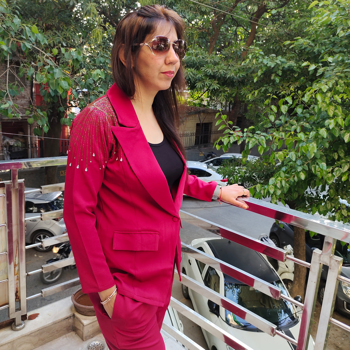 Glamourous Maroon Blazer Co-ord Set