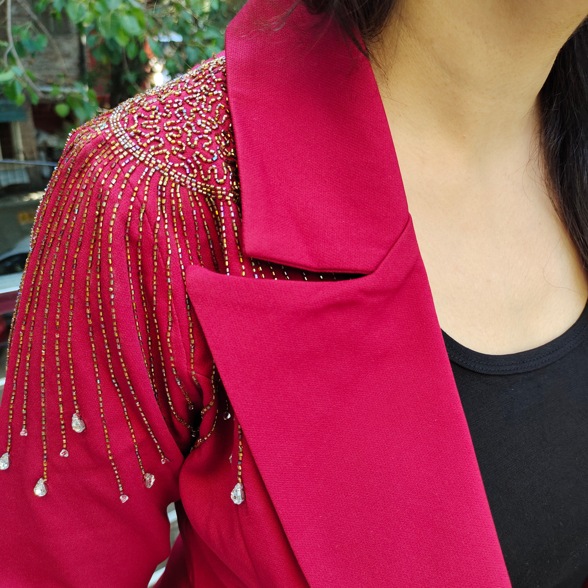 Glamourous Maroon Blazer Co-ord Set