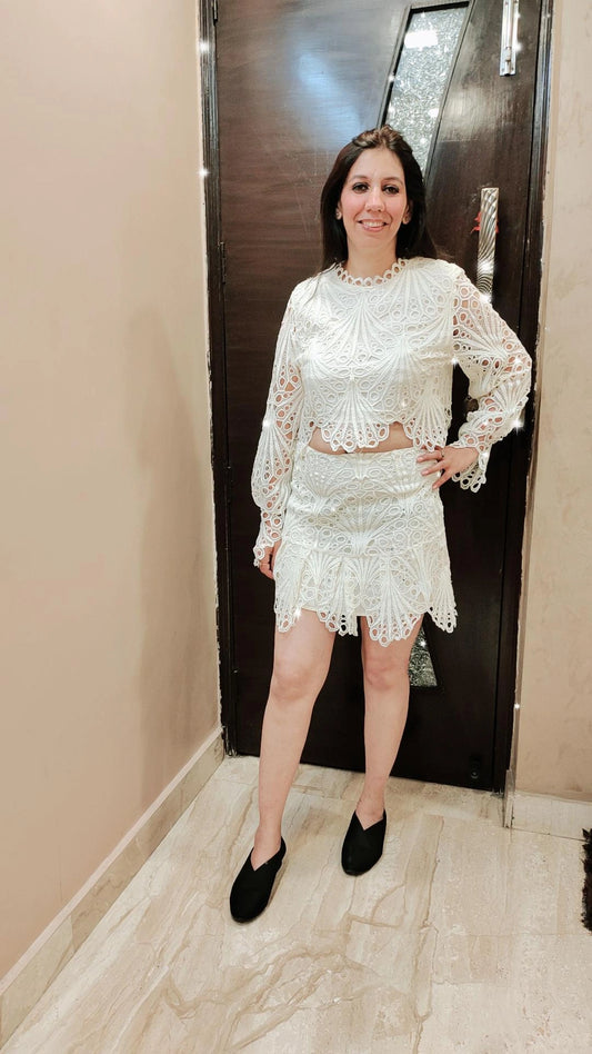 White Crochet Skirt Top