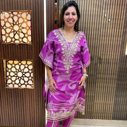 Purple Mirage Muslin Kaftan with Tulip Pants