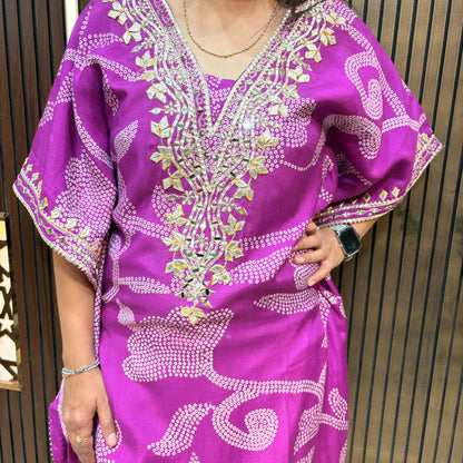 Purple Mirage Muslin Kaftan with Tulip Pants