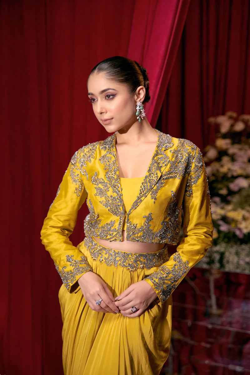 Mustard Yellow Embellished Skirt Set