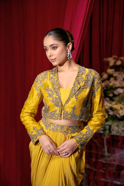Mustard Yellow Embellished Skirt Set