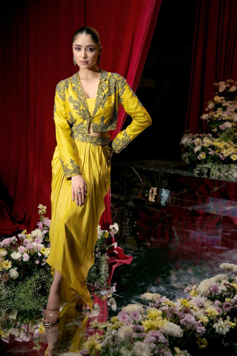 Mustard Yellow Embellished Skirt Set